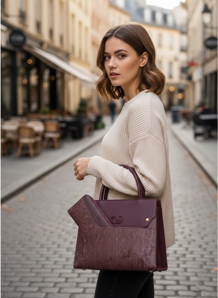 FUMES Wine-Red Women’s Satchel Handbag with Matching Small Wallet – Structured Design, Solid Textured Finish, Elegant Office & Daily Carry Bag - Image 5